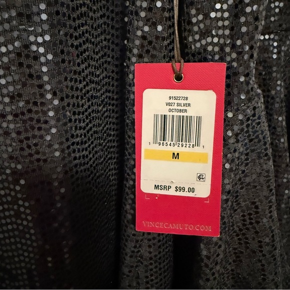 NWT Vince Camuto Women's Flounce Sleeve Shift Dress in Silver Metallic - Picture 5 of 6